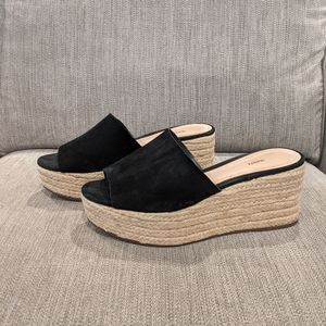 SCHUTZ Women's Thalia Espadrille Wedge Sandal Black Platform Slide Mule Shoe 9.5